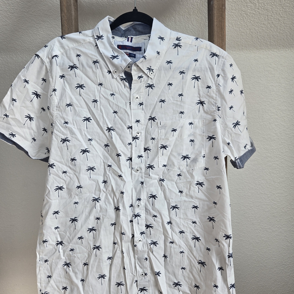 English Laundry White Shirt with Black Palm Print